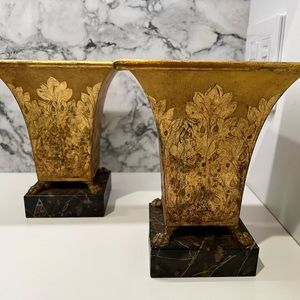 Vintage pair of painted and gold leaf Florentine cachepot.